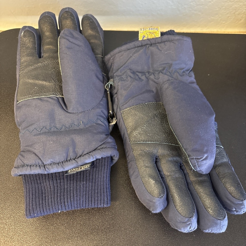 Lands End Ski Gloves Womens Small Navy Goretex Insert Thinsulate Leather Palm